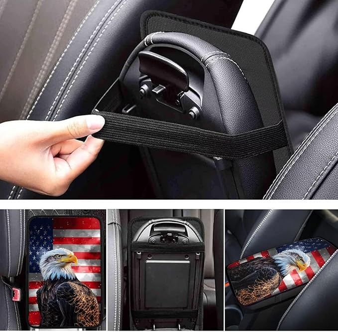 Horeset American Flag Eagle Polyester Car Armrest Cover Cushion Pad Accessories Interior Decor Auto Center Console Fit SUV Truck Sedan