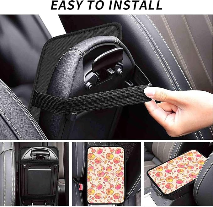 Vintage Colorful Pink Flowers Car Center Console Cover Car Armrest Cushion Waterproof Middle Console Cover Car Arm Rest Cover Pad Comfortable Car Accessories Interior for SUV Sedan Truck
