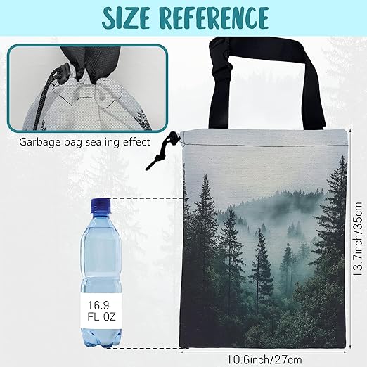 KXWQTRDD Car Garbage Bag Dark Green Misty Forest Hanging Canvas Car Trash Bag Drawstring Car Back Seat Organizer for Car Back Front Seat Console with Adjustable Buckle