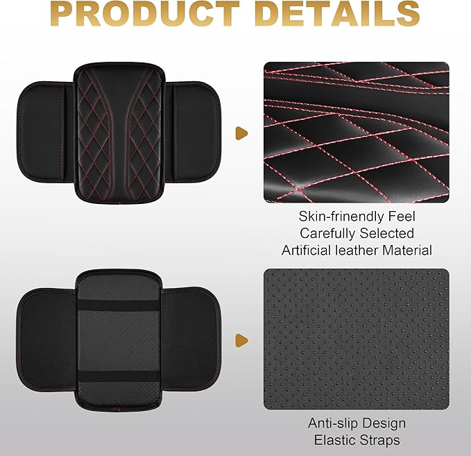 Center Console Cover Fit for TLX: Scratch and Wear Resistant Console Cover Leather with 2 Storage Bags -Upgraded Armrest Coverfor Car,Anti-Scratch Auto Armrest Pad Accessory （Black&Red