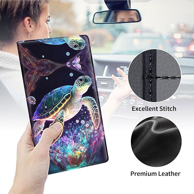 Qindaiwen Car Registration and Insurance Holder, Vehicle Card Document Elastic Band Closure Glove Box Organizer, Driver License Cards, Car Accessories for Essential Info, Colorful Tree