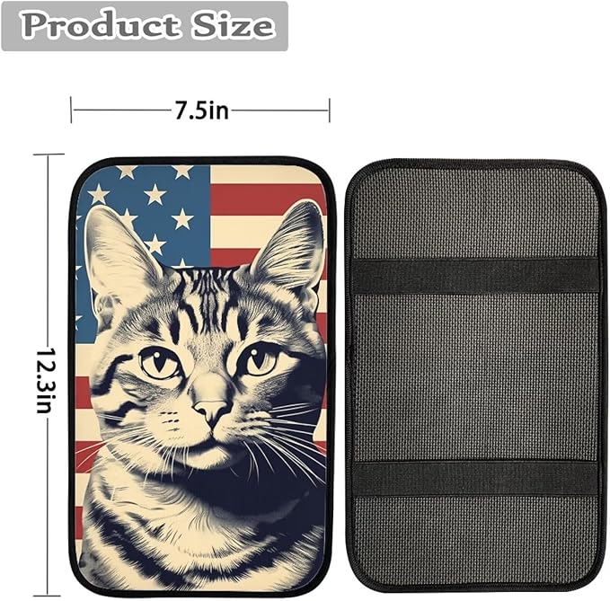 Car Center Console Pad, Universal Waterproof Car Armrest Seat Box Cover, Car Interior Accessories for Most Vehicle SUV Truck Vintage American Flag Cat Car Armrest Pad