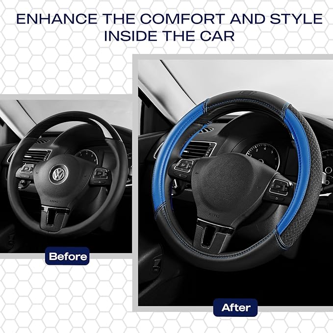 Skechers Air-Cooled Steering Wheel Cover,Air Cool Mesh Leather Car Steering Wheel Cover Universal Fit 14" 1/2-15" Car Wheel Protector for Men Women Fit Suvs,Vans,Sedans,Car,Trucks,Blue