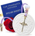 Luxury Car Air Freshener for Women - Refillable & Portable Essential Oil Fragrance Diffuser - Cute Car Accessories & Interior Decor - Mirror Hanging or Vent Clips - Two Hearts Cross Charm, Rose Scent