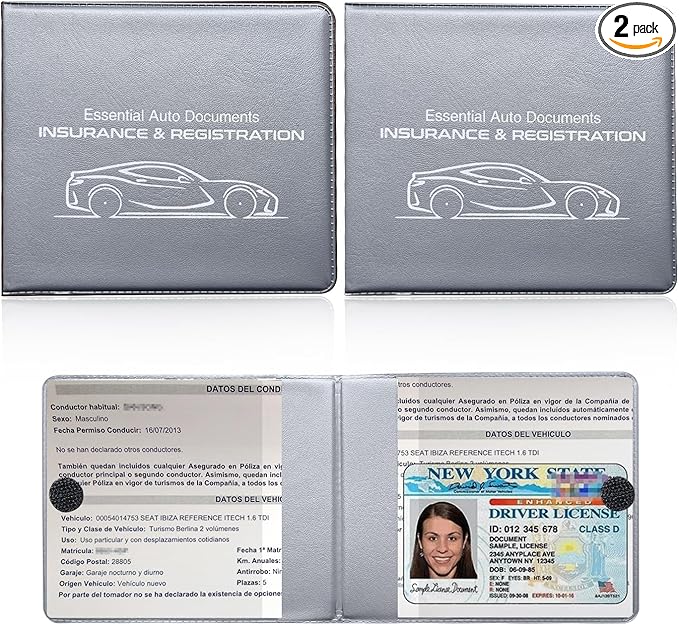 Ziciner Car Registration Insurance Holder, 2Pack Essential Auto Card Document Glove Box Organizer with Touch Fastener, Vehicle Interior Accessories Perfect for Most Car, Truck, SUV(Gray/Small Car)
