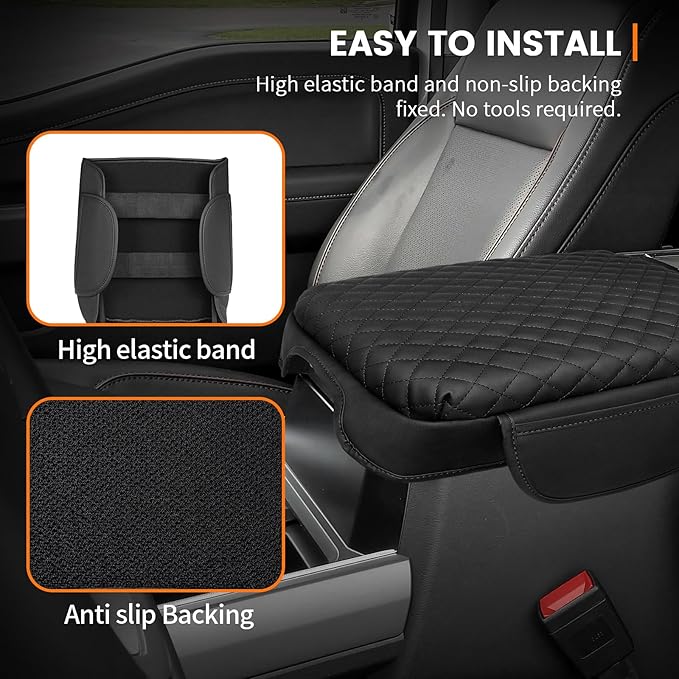Custom for Center Console Cover 2023 2024 2025 2026 Ford F250 F350 F450 F550(Bucket Seat Only) Armrest Cover Accessories PU Leather Armrest Seat Box Cover Protector with Pockets Storage Bag