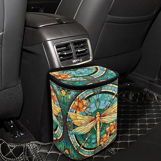 DISNIMO Dragonfly Car Trash Can Easy-to-Install Car Accessory Interior, Leak-Proof Car Garbage Can Bin Organizer Storage Bag for The Back Seat of Any Cars, Sedans, SUVs & Trucks