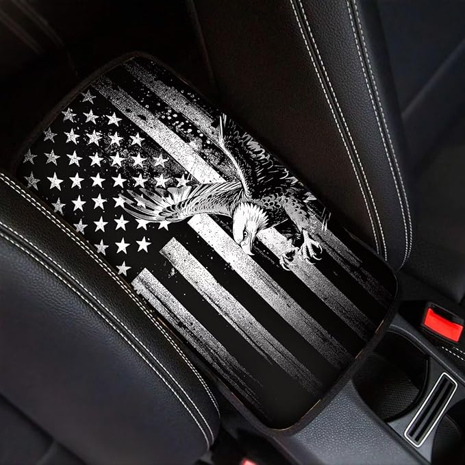 Universal Armrest Cushion Cover for Car Eagle American Flag Print Car Center Console Armrest Cushion Pad Decorative Auto Interior Accessories, Easy to Install