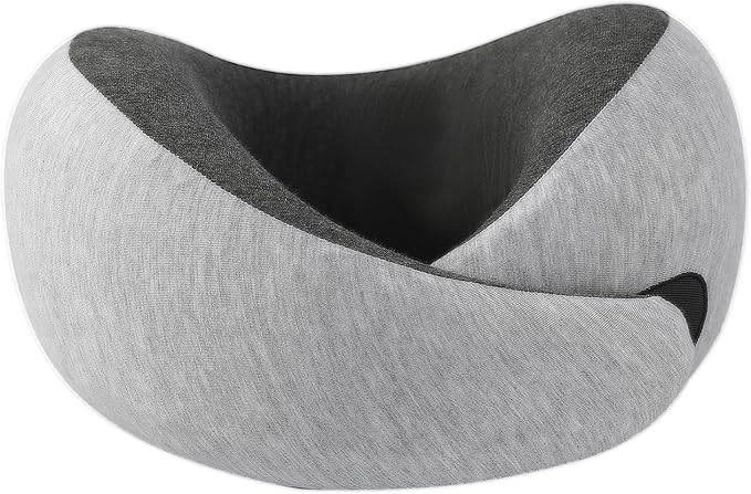 Ziixmile Travel Neck Pillow for Airplane – Memory Foam 360° Support Compact Design Ergonomic Flight Pillow for Sleeping & Neck Support Portable Travel Pillows for Adults, Car, Office Home (Grey)