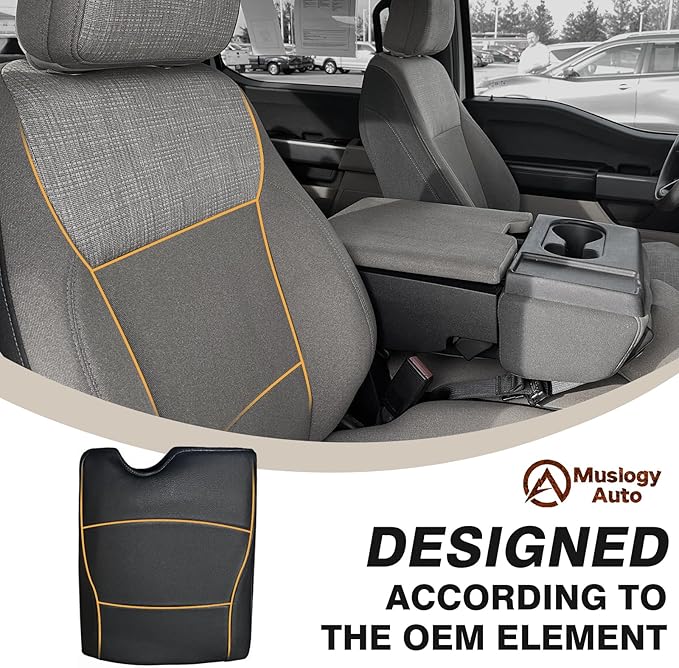 Muslogy Center Console Armrest Cover Compatible with Ford F-150 F150 2015-2025&F250 F350 F450 2017-2026 Comfort Armrest Pad Arm Rest Cushion Vegan Leather Protector 1-Inch Extra Thick(Jump Seat ONLY)