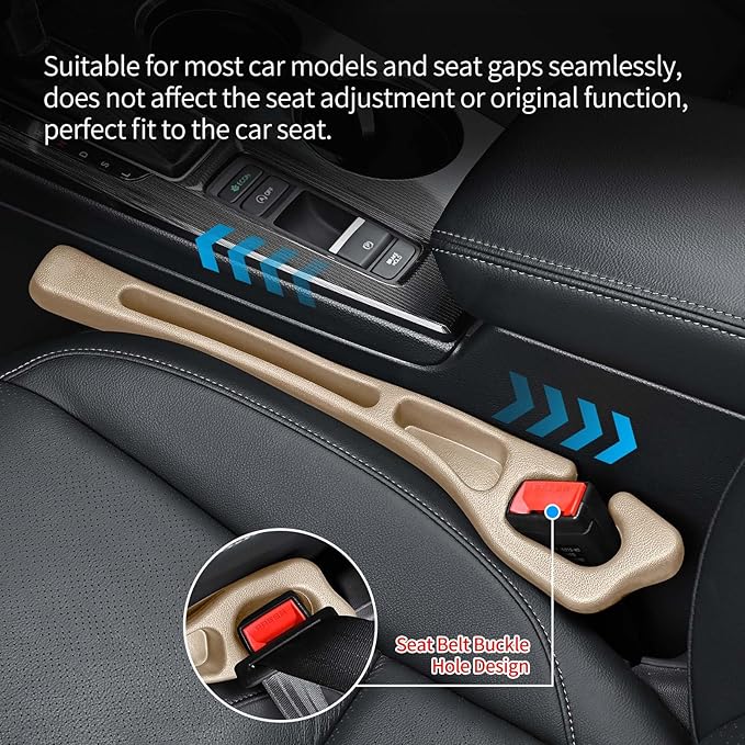 2 Pack Car Seat Gap Filler, Car Seat Gap Plug to Fill The Gap Between Seat and Console, Universal Car Seat Gap Filler Organizer Crevice Blocker Stop Things from Dropping (Beige)