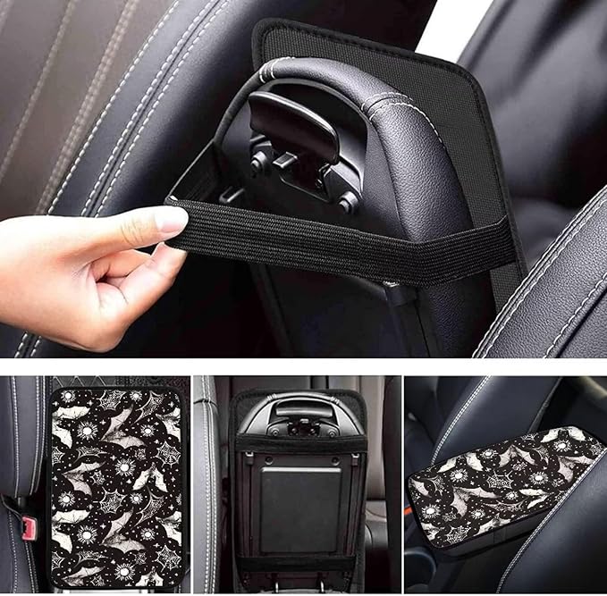 Dreaweet Starry Sky Bats Center Console Cover Halloween Car Accessories for Women Middle Console Covers for SUV Comfort Anti Slip Arm Rest for Car Armrest Storage Box Mat