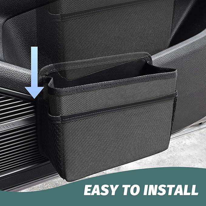 Car Trash Can, Foldable Mini Vehicle Trash Bin Garbage Organizer Holder, Waterproof Hanging Mini Auto Dustbin Accessories Storage Container for Vans, SUVs (black)