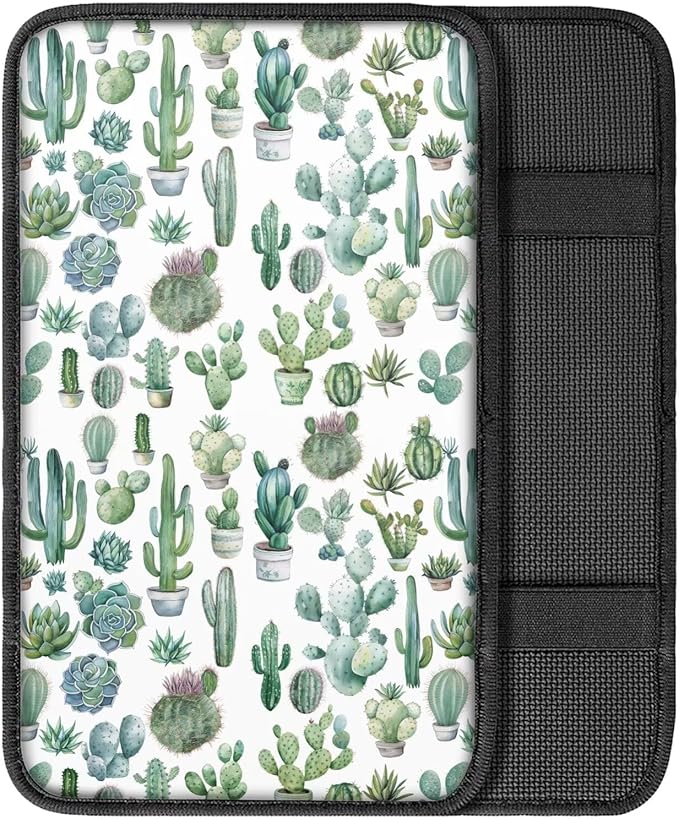 Cactus Car Armrest Pad Soft Breathable Automotive Center Console Non Slip Arm Rest Protector Cover Universal Cactus Car Interior Accessories Decor Green