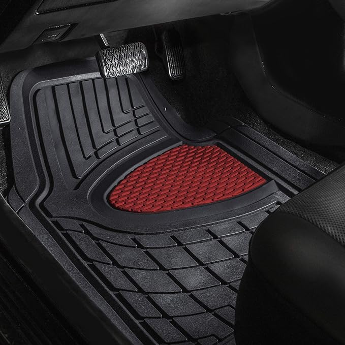 FH Group Car Floor Mats - Heavy-Duty Rubber Floor Mats for Cars, Universal Fit Full Set, Trimmable Automotive Floor Mats, Climaproof Floor Mats for Most Sedan, SUV, Truck Floor Mats Burgundy