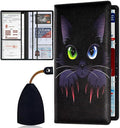 Car Registration Holder, Waterproof PU Leather Vehicle Card Document Glove Box Organizer, Women Interior Auto Accessories Case for Cards, Driver License Car Insurance Holder, Black Cat Pattern