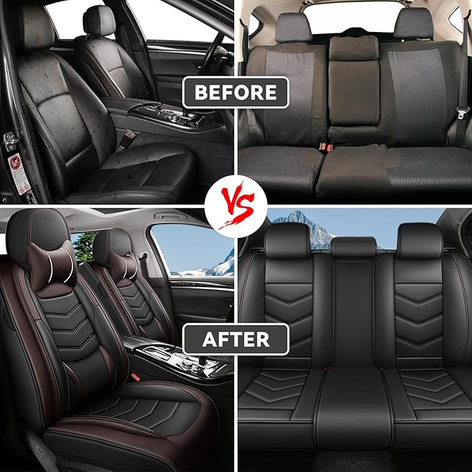 Car Seat Covers Fit for Chevy Trax 2015-2025, Side Airbag Compatibility, 3D Lumbar Support and Seamless Fit, Easy to Clean Sports Seat CoverFull Set with Pillow, Black Brown
