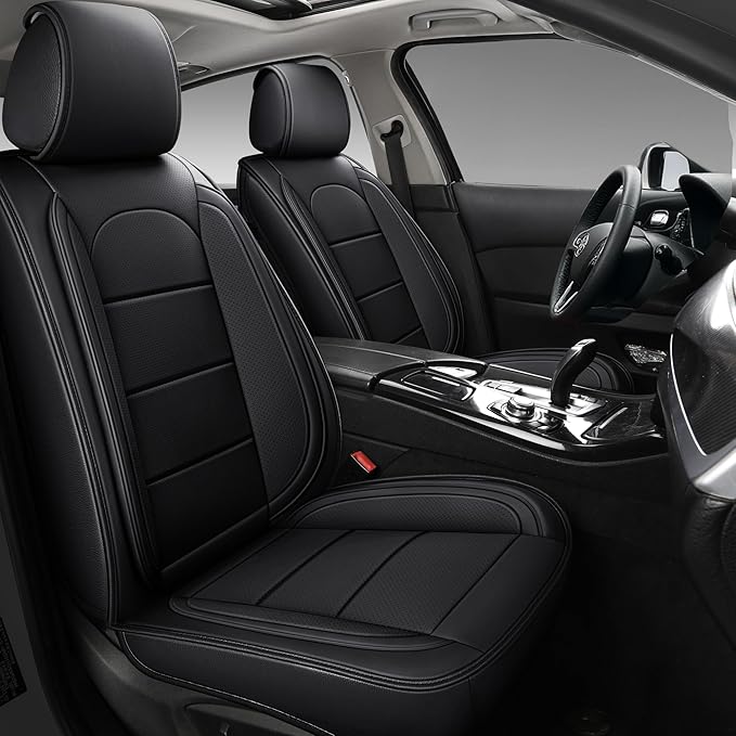 AOOG Leather Car Seat Covers with Car Backseat Organizer, Universal fit Automotive Vehicle Most Sedan SUV Pick-up Truck (Full Set, Black)