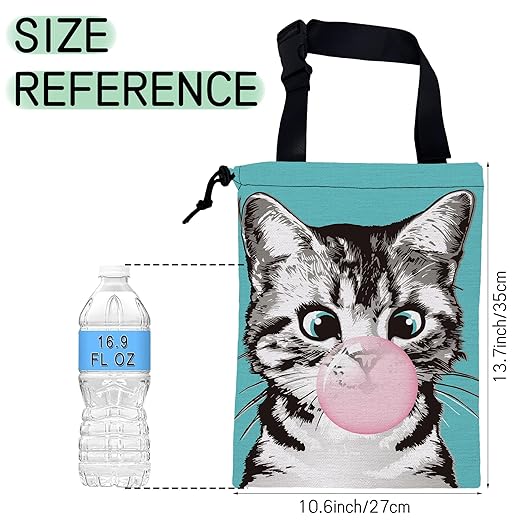 NHNXHWIA Cute Cat Car Trash Bag,Kitten Blow Bubble Gum Hanging Drawstring Car Garbage Bag,Waterproof Canvas Car Back Seat Organizer with Adjustable Buckle,for Vehicles,SUVs,Camping,Road Trips