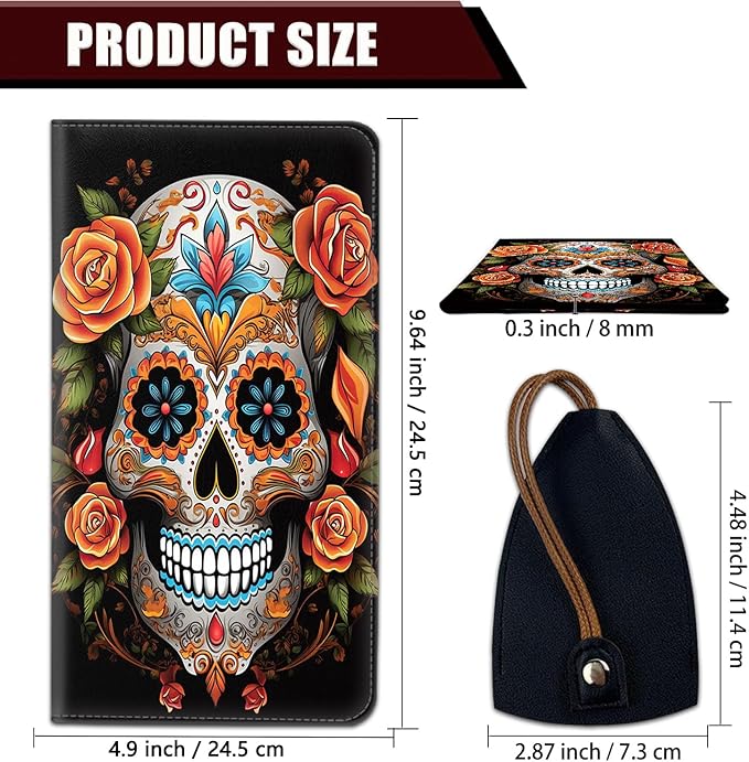 Car Registration and Insurance Holder, PU Leather Auto Document Holder for Men&Women, Vehicle Glove Box Compartment Organizer with Magnetic Shut for Driver's License, Sugar Skull with Flowers
