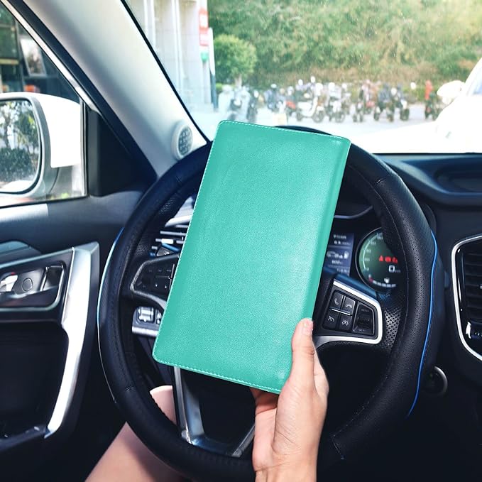 Custom Car Registration and Insurance Card Holder Personalized Leather Glove Box Organize Men Women Wallet Accessories Case for Cards, Essential Document Driver License Teal