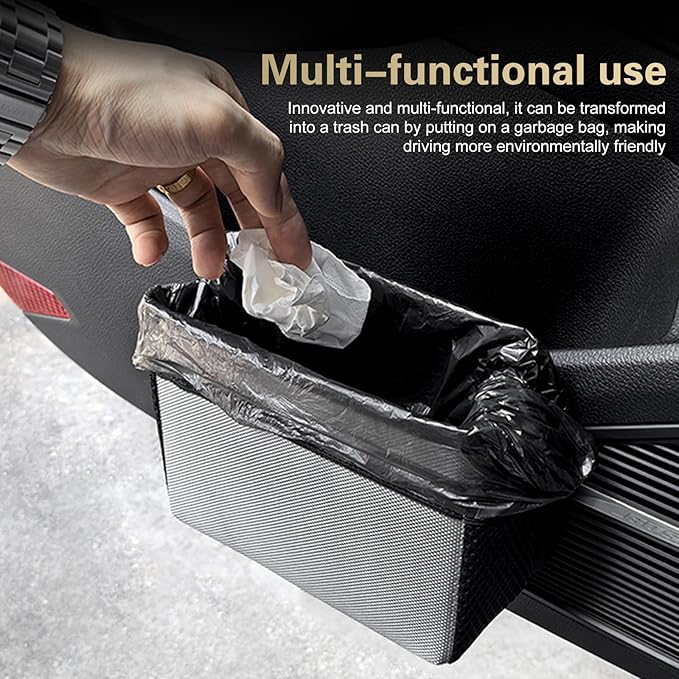 Collapsible Car Trash Can, Oxford Cloth Auto Trash Bin Hanging, Waterproof Automotive Interior Hanging Mini Dustbin Storage Bag Accessories for Vans, SUVs (Beige)