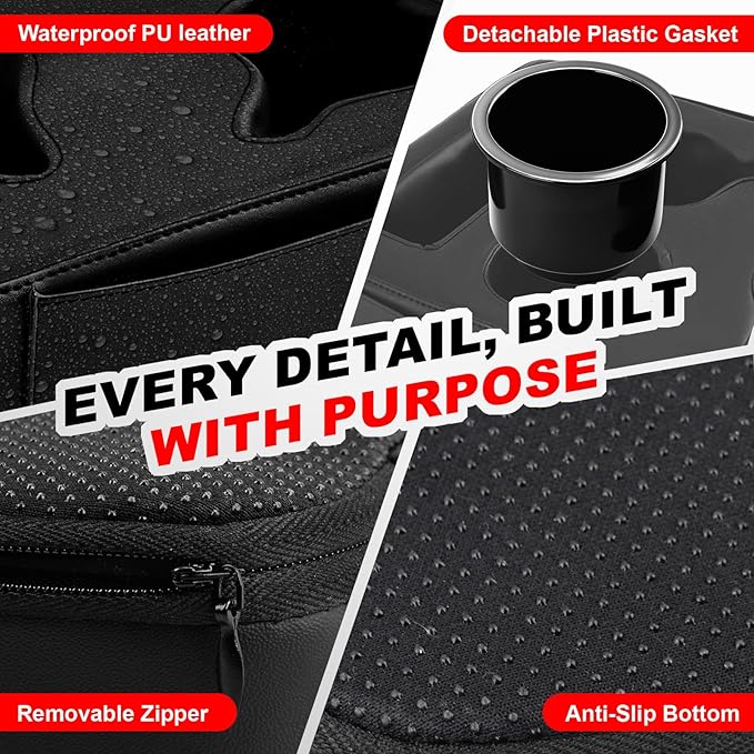 SPEEDNRG Car Back Seat Cup Holder, PU Leather Car Drink Holder, Couch Sofa Bed Expander Tray Cup Storage, Waterproof & Non-Slip Back Seat Organizer
