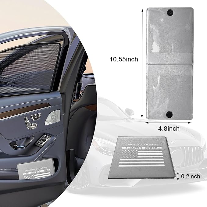 Ziciner Car Registration Insurance Holder, 2Pack Essential Auto Card Document Glove Box Organizer with Touch Fastener, Vehicle Interior Accessories Perfect for Most Car, Truck, SUV (Gray/White Flag)
