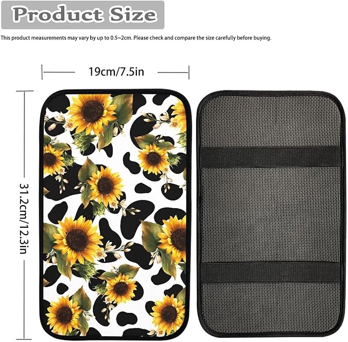 Mintutlipy Universal Car Center Console Covers Cow Sunflower Soft Car Armrest Cushion Wear Resistant Armrest Protector Easy to Install