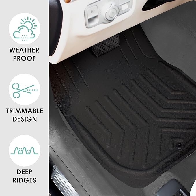 FH Group Faux Leather Deep Dish Car Floor Mats – Trim-to-Fit, Universal Fit Full Set Automotive Floor Mats for Cars, SUVs & Trucks, Durable All-Weather Interior Protection, Black