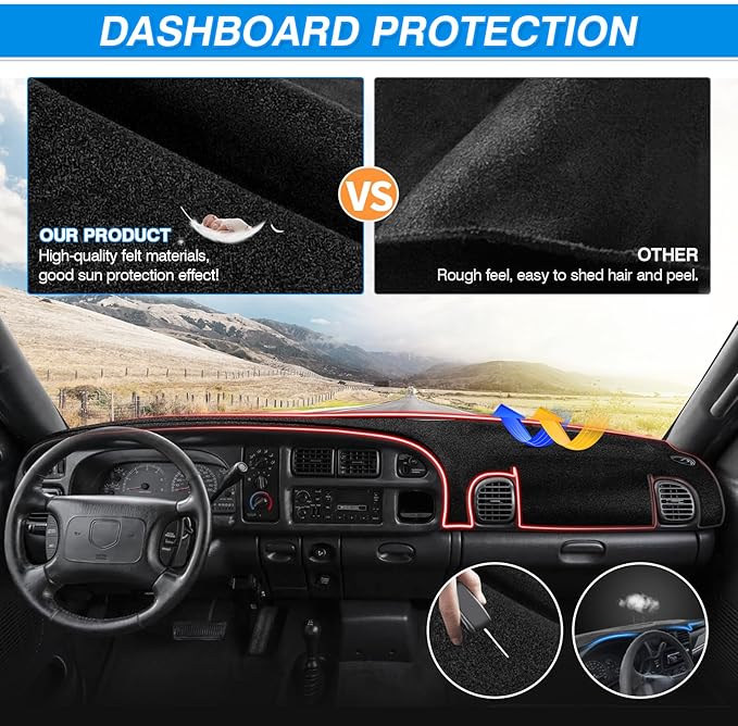 Cartist Dash Cover for Dodge Ram 1500 2500 3500 1998-2001 Dashboard Cover Mat Non-Slip Pad Carpet Sunshield Protector