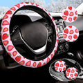 Cute Pink Strawberry Steering Wheel Cover for Women Men with 2 Pcs Car Coasters, Universal 14.5-15 Inch Rainbow Steering Wheel Covers Non-Slip Car Accessories for Girls