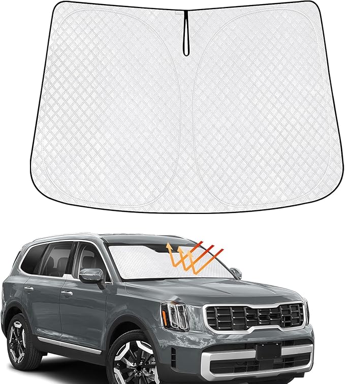 KMF Windshield Sun Shade for KIA Telluride 2020-2024 2025 with 310T Foldable Car Sun Shade,Custom Fit Sunshade for Front Window Sun Visor Protector Interiors Block UV Rays Accessories