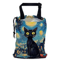 Watercolor Starry Night Car Garbage Bag,Black Cat Small Car Trash Bag Hanging,Drawstring Car Garbage Bag with Adjustable Buckle for Car Back Seat,SUVs,Camping,Road Trips