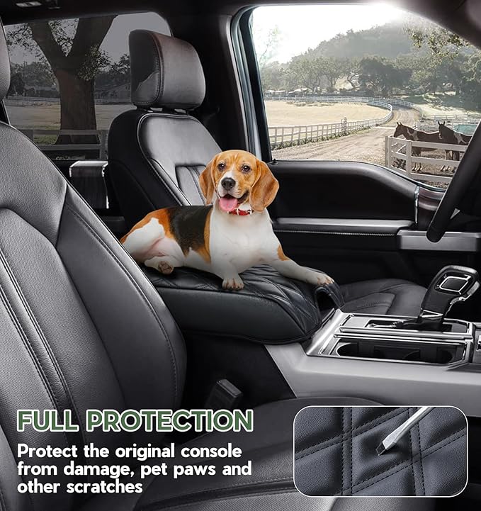 Center Console Cover Compatible with Ford F150 2015-2020, F250 F350 F450 2017-2022, Expedition 2018-2024, PU Leather Armrest Box Cover, Truck Interior Accessories, Anti-Scratch Protector