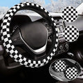 Black and White Checkered Steering Wheel Cover Rubber Anti-Slip 14.5-15 Inch Universal Steering Wheel Cover with 2 Pieces Car Coasters Suitable for Men Women
