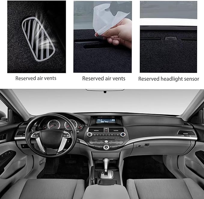 Upgraded Dash Mat for 2008-2013 Honda Accord Polyester Dash Board UV Protection Non-Slip Windshield Reflective Dash Cover Interior Accessory Black