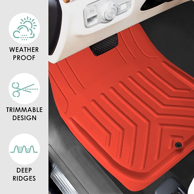 FH Group Faux Leather Deep Dish Car Floor Mats – Trim-to-Fit, Universal Fit Full Set Automotive Floor Mats for Cars, SUVs & Trucks, Durable All-Weather Interior Protection, Red