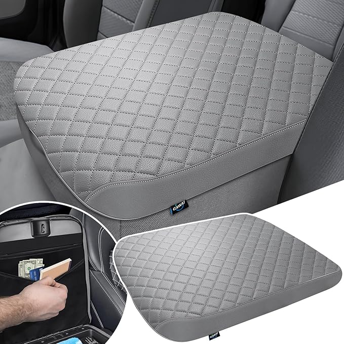 Center Console Cover Fit for 2002-2012 Ram 1500 2500 3500 Jump Seat Console, Comfortable Armrest Cover Protector Customized Car Accessories, Armrest Cushion Pad with Hidden Pocket (Gray)