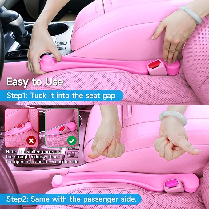 Car Seat Gap Filler Set of 2, Soft Foam Multifunctional Seat Side Gap Filler with Organizer & Hook Function, 3in1 Gap Stopper Universal Fit Car SUV Truck Fill The Gap Between Seat & Console（Pink）