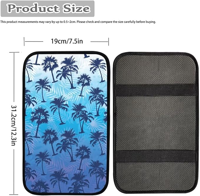 Palm Tree Car Armrest Cover Protector Dustproof Auto Center Console Cover Pad Soft Comfy Cars Armrest Seat Box Covers Cushion Palm Tree Car Accessories Decoration