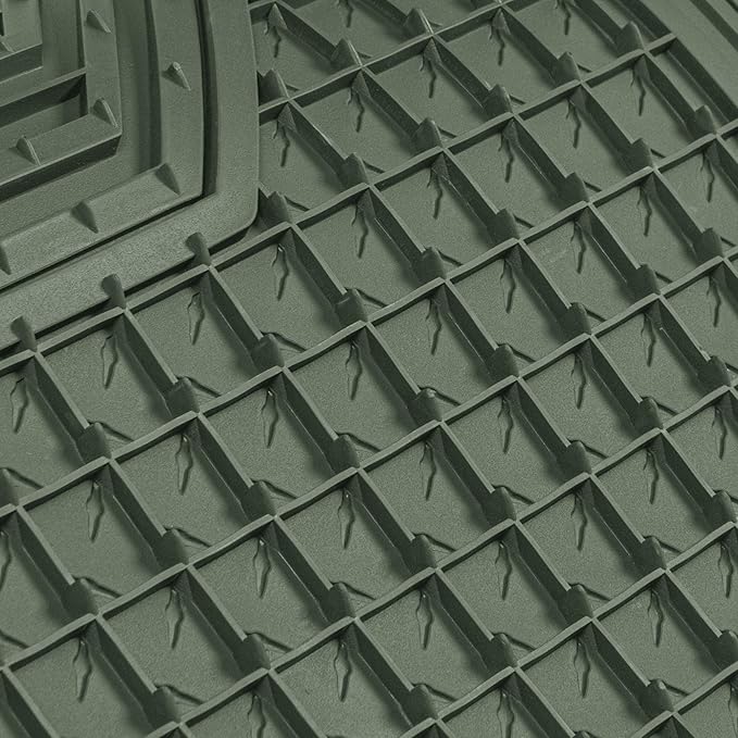 Cat® DiamondShield™ Rubber Floor Mats for Cars Trucks SUV, All Weather Protection, Front and Rear Car Mats with Heel Pad & Anti-Slip Backing, Universal Trim-to-Fit Rubber Floor Mats for Car, Green