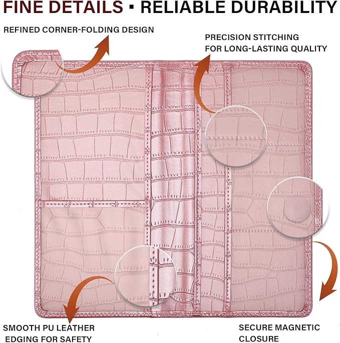 Car Registration and Insurance Holder, Pink Vehicle Glove Box Car Organizer with Magnetic Closure for Documents, Cards, License Car Organization, 1 Pack
