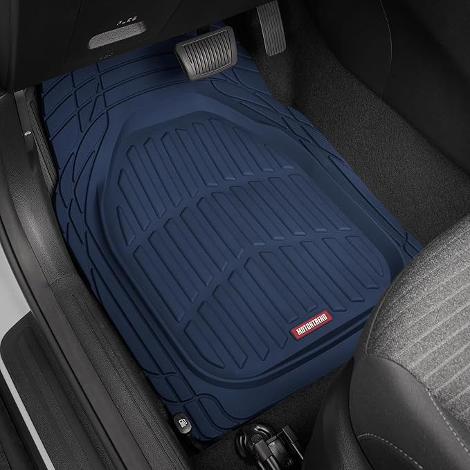 BDK Heavy Duty Blue Rubber Car Mats Full Set - Universal Trim-to-Fit All Weather Floor Mats - Floor Mats for Car Accessories - Front & Back Interior Floor Mats for Truck Accessories