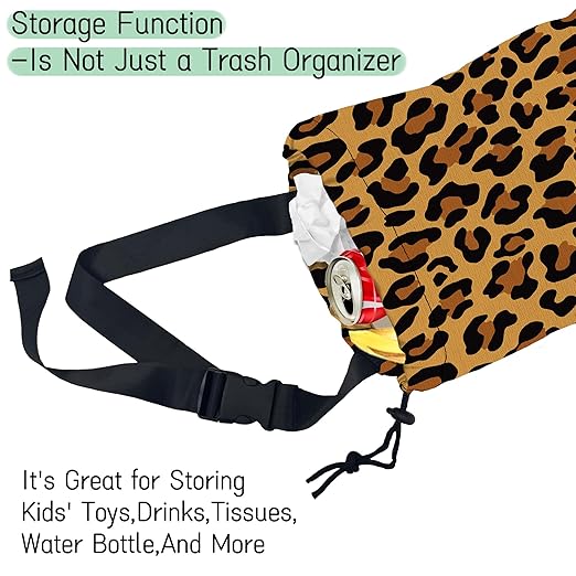 NHNXHWIA Brown Leopard Car Garbage Bag,Camouflage Waterproof Small Car Trash Bag Hanging Back of Seat,Drawstring Hanging Car Trash Bag with Adjustable Buckle for Car Accessories