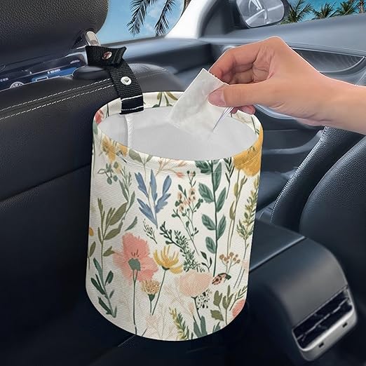 Car Trash Can with Hanging for Back Seat, Car Accessories for Women Men Automotive Garbage Cans Vehicle Trash Can for Truck SUVBoho Floral