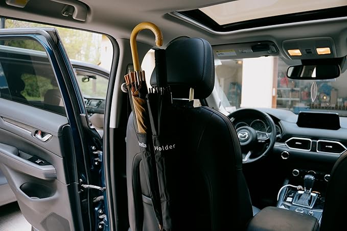 Maxsa 25577 Car Umbrella Holder, Headrest Organizer Holds 2 Umbrellas, Waterproof Seat Back Organizer, Car Truck Back Seat Umbrella Storage Holder, Black