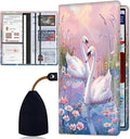 Car Registration and Insurance Card Holder for Women Men, Waterproof PU Leather Glove Box Car Organizer with Magnetic Shut, Vehicle Document Holder for Driver License,Cards, Swan Oil Painting