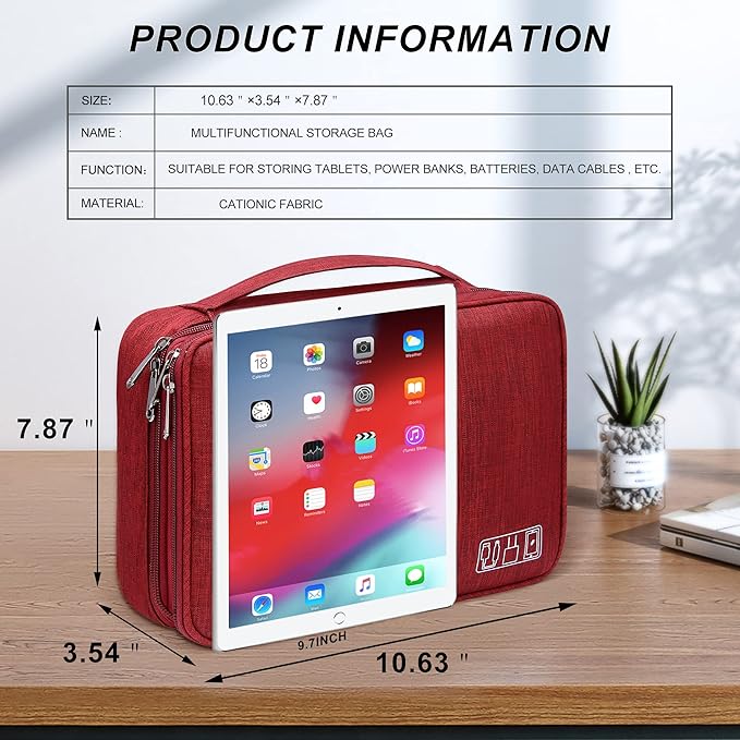 SELLYFELLY Electronic Bag Travel Cable Accessories Bag Waterproof Double Layer Electronics Organizer Portable Storage Case for Cable, Cord, Charger, Phone, Adapter, Power Bank, Kindle, Hard Drives