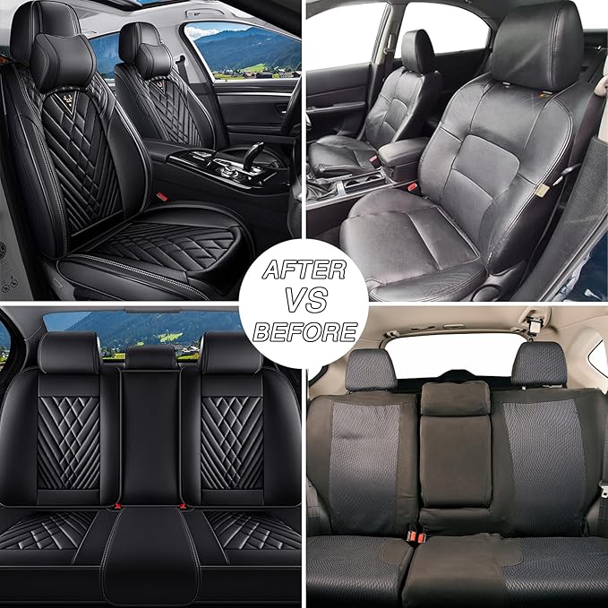 BYXN Car Seat Covers for Jeep Wrangler 2000-2026,Breathable Nappa Leather Car Seat Protector,Front Seat Cover with Pillow Automotive Seat Cushion with Airbag Compatible(Front Seats,Black)